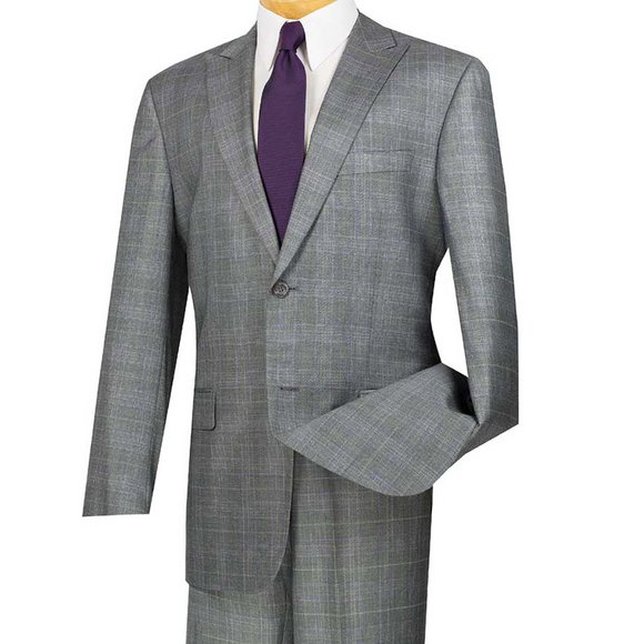 NWOT-Luxurious 2-PC. Men's Regular-Fit Glen Plaid Suit - Gray - Picture 1 of 1